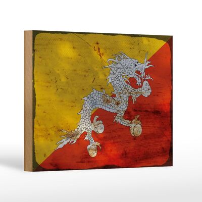 Holzschild Flagge Bhutan 18x12 cm Flag of Bhutan Rost Dekoration