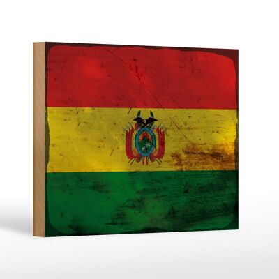 Letrero de madera bandera Bolivia 18x12 cm Bandera de Bolivia decoración óxido