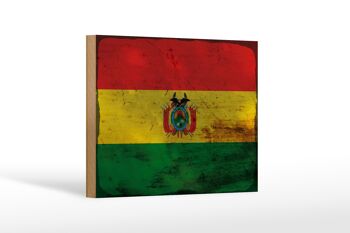 Panneau en bois drapeau Bolivie 18x12 cm Drapeau de la Bolivie décoration rouille 1