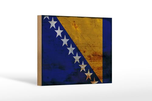 Holzschild Flagge Bosnien und Herzegowina 18x12 cm Rost Dekoration