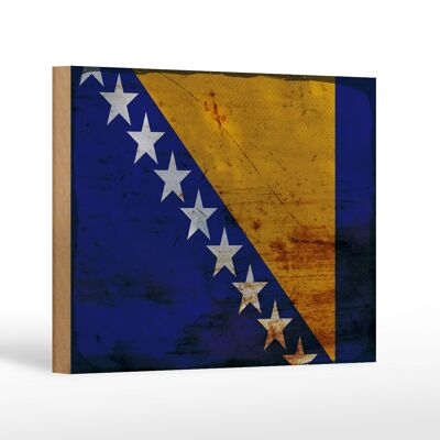 Cartello bandiera in legno Bosnia ed Erzegovina 18x12 cm decoro ruggine
