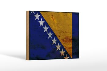 Panneau en bois drapeau Bosnie-Herzégovine 18x12 cm décoration rouille 1