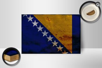 Panneau en bois drapeau Bosnie-Herzégovine 18x12 cm décoration rouille 2