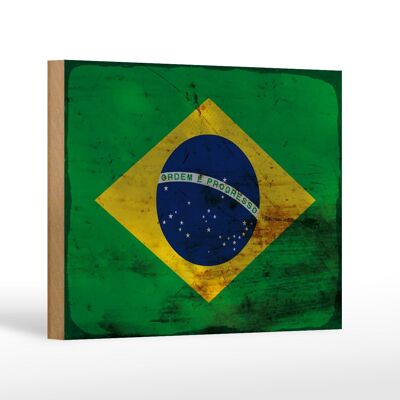 Holzschild Flagge Brasilien 18x12 cm Flag of Brazil Rost Dekoration