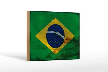 Panneau en bois drapeau Brésil 18x12 cm Drapeau du Brésil décoration rouille 1