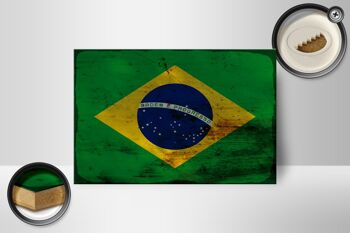 Panneau en bois drapeau Brésil 18x12 cm Drapeau du Brésil décoration rouille 2