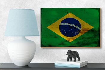 Panneau en bois drapeau Brésil 18x12 cm Drapeau du Brésil décoration rouille 3