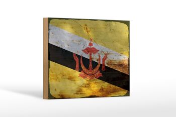 Panneau en bois drapeau Brunei 18x12 cm Drapeau du Brunei décoration rouille 1