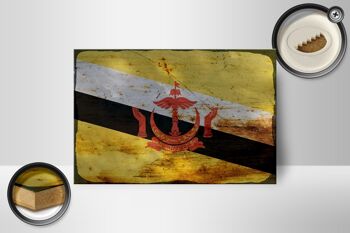 Panneau en bois drapeau Brunei 18x12 cm Drapeau du Brunei décoration rouille 2