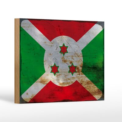 Panneau en bois drapeau Burundi 18x12 cm Drapeau du Burundi décoration rouille
