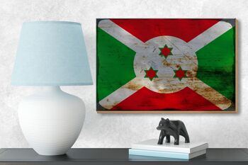Panneau en bois drapeau Burundi 18x12 cm Drapeau du Burundi décoration rouille 3