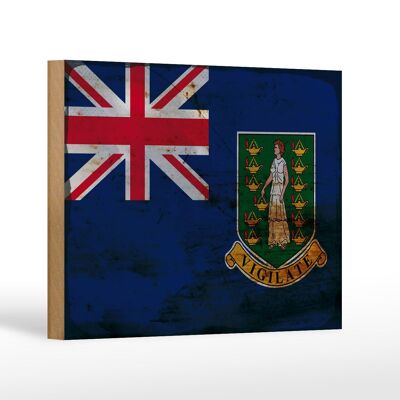 Cartel de Madera Bandera Islas Vírgenes Británicas 18x12 cm Decoración Óxido