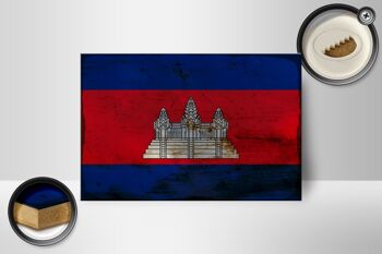 Panneau en bois drapeau Cambodge 18x12 cm Drapeau Cambodge décoration rouille 2