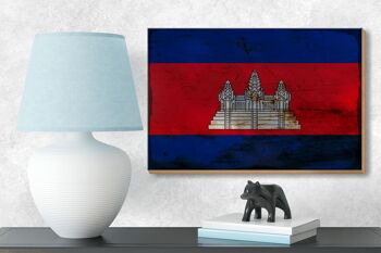 Panneau en bois drapeau Cambodge 18x12 cm Drapeau Cambodge décoration rouille 3