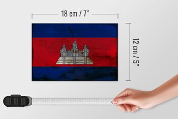 Panneau en bois drapeau Cambodge 18x12 cm Drapeau Cambodge décoration rouille 4