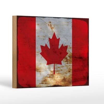 Letrero de madera bandera Canadá 18x12 cm Bandera de Canadá decoración óxido