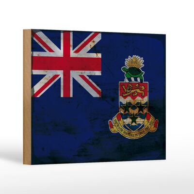 Letrero de madera bandera Islas Caimán 18x12 cm bandera decoración óxido