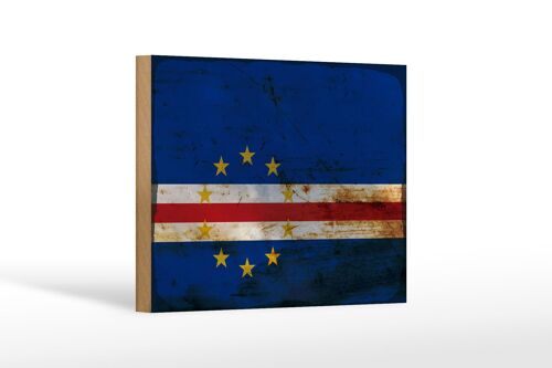 Holzschild Flagge Kap Verde 18x12 cm Flag Cape Verde Rost Dekoration
