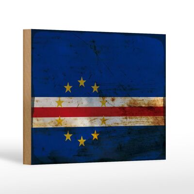 Holzschild Flagge Kap Verde 18x12 cm Flag Cape Verde Rost Dekoration