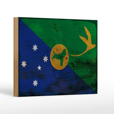 Cartello bandiera in legno Isola di Natale 18x12 cm decoro ruggine