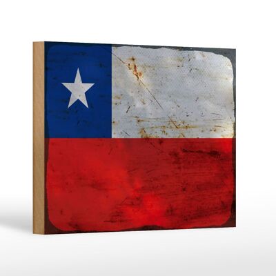 Cartello in legno bandiera Cile 18x12 cm Bandiera del Cile decoro ruggine