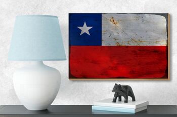 Panneau en bois drapeau Chili 18x12 cm Drapeau du Chili décoration rouille 3