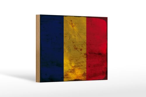 Holzschild Flagge des Tschad 18x12 cm Flag of Chad Rost Dekoration
