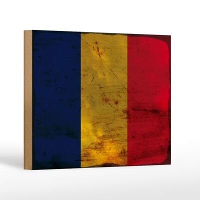 Holzschild Flagge des Tschad 18x12 cm Flag of Chad Rost Dekoration