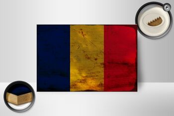 Panneau en bois drapeau du Tchad 18x12 cm Drapeau du Tchad décoration rouille 2