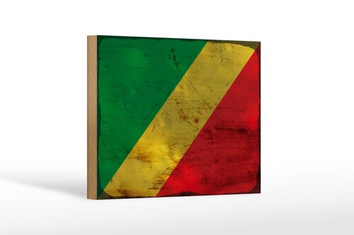 Holzschild Flagge Kongo 18x12 cm Flag of the Congo Rost Dekoration
