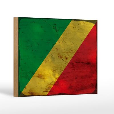 Holzschild Flagge Kongo 18x12 cm Flag of the Congo Rost Dekoration