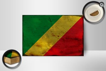 Panneau en bois drapeau Congo 18x12 cm Drapeau du Congo décoration rouille 2
