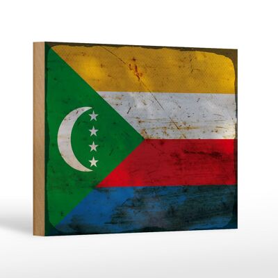 Letrero de madera bandera de las Comoras 18x12 cm Bandera Comoras decoración óxido