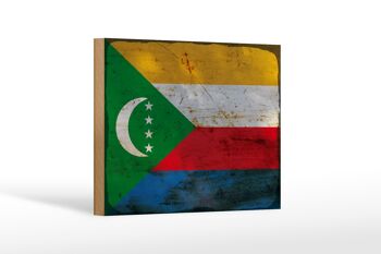 Panneau en bois drapeau des Comores 18x12 cm Drapeau Comores décoration rouille 1