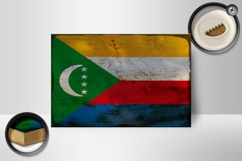 Panneau en bois drapeau des Comores 18x12 cm Drapeau Comores décoration rouille 2
