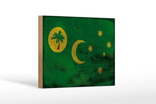 Holzschild Flagge Kokosinseln 18x12 cm Cocos Islands Rost Dekoration