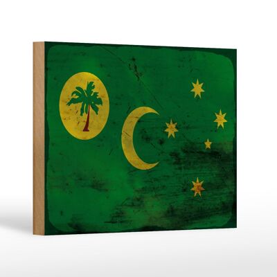 Cartello bandiera in legno Isole Cocos 18x12 cm Decoro ruggine Isole Cocos