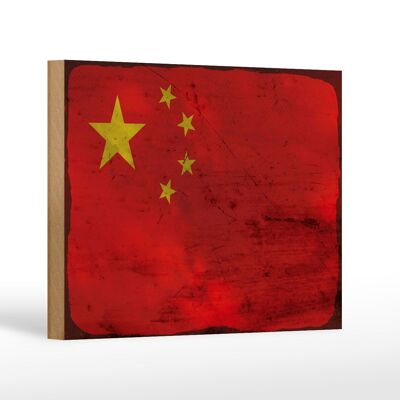Letrero de madera bandera China 18x12 cm Bandera de China decoración óxido