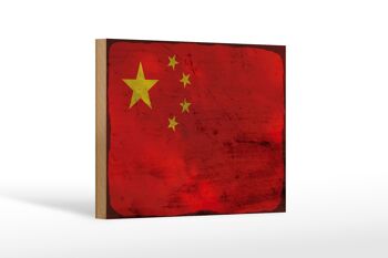 Panneau en bois drapeau Chine 18x12 cm Drapeau de Chine décoration rouille 1