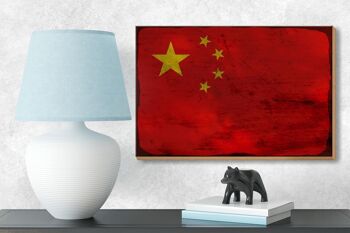 Panneau en bois drapeau Chine 18x12 cm Drapeau de Chine décoration rouille 3
