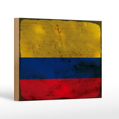 Holzschild Flagge Kolumbien 18x12 cm Flag Colombia Rost Dekoration