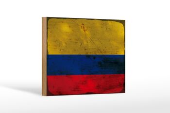 Panneau en bois drapeau Colombie 18x12 cm Drapeau Colombie décoration rouille 1