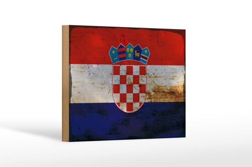 Holzschild Flagge Kroatien 18x12 cm Flag of Croatia Rost Dekoration