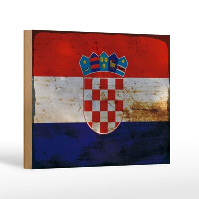 Holzschild Flagge Kroatien 18x12 cm Flag of Croatia Rost Dekoration