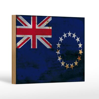 Holzschild Flagge Cookinseln 18x12 cm Cook Islands Rost Dekoration