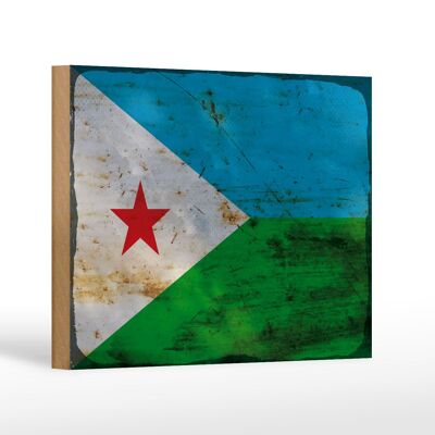 Panneau en bois drapeau Djibouti 18x12 cm Drapeau Djibouti décoration rouille