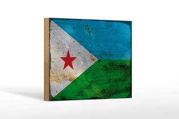 Panneau en bois drapeau Djibouti 18x12 cm Drapeau Djibouti décoration rouille 1