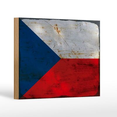 Letrero de madera bandera República Checa 18x12c con decoración óxido República Checa