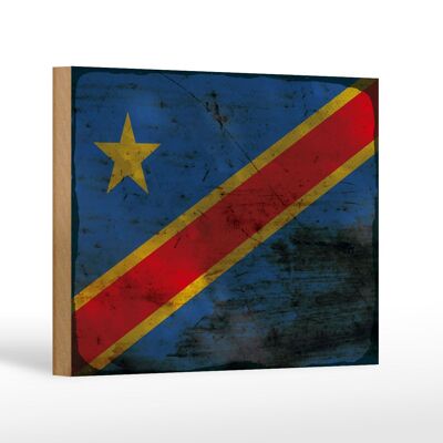 Letrero de madera bandera RD Congo 18x12 cm decoración democrática Congo óxido