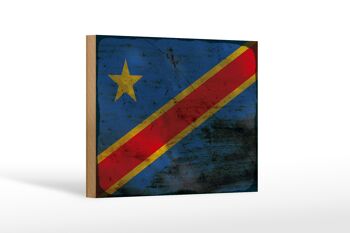 Panneau en bois drapeau RD Congo 18x12 cm décoration rouille Congo démocratique 1